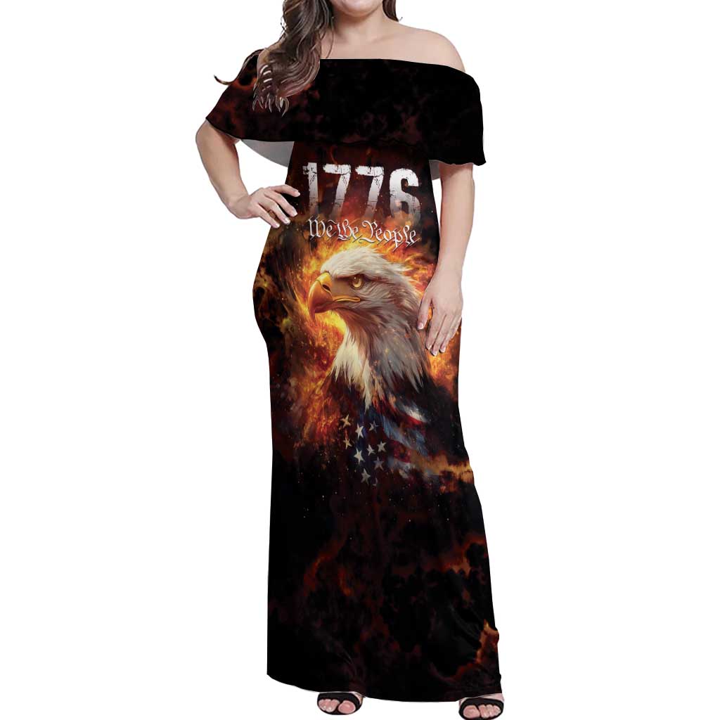 We The People Since 1776 Off Shoulder Maxi Dress USA Flag Flame Eagle - Wonder Print Shop