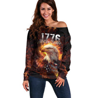 We The People Since 1776 Off Shoulder Sweater USA Flag Flame Eagle - Wonder Print Shop