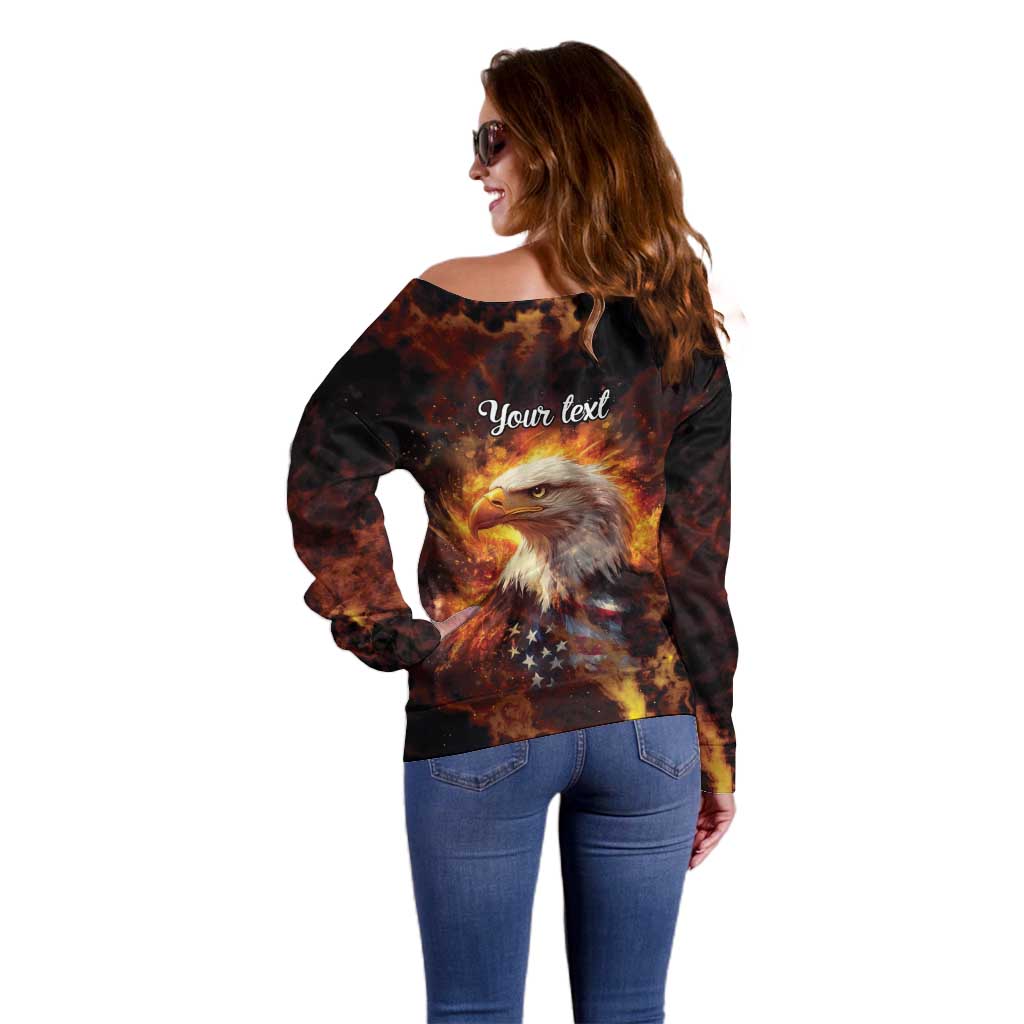 We The People Since 1776 Off Shoulder Sweater USA Flag Flame Eagle - Wonder Print Shop