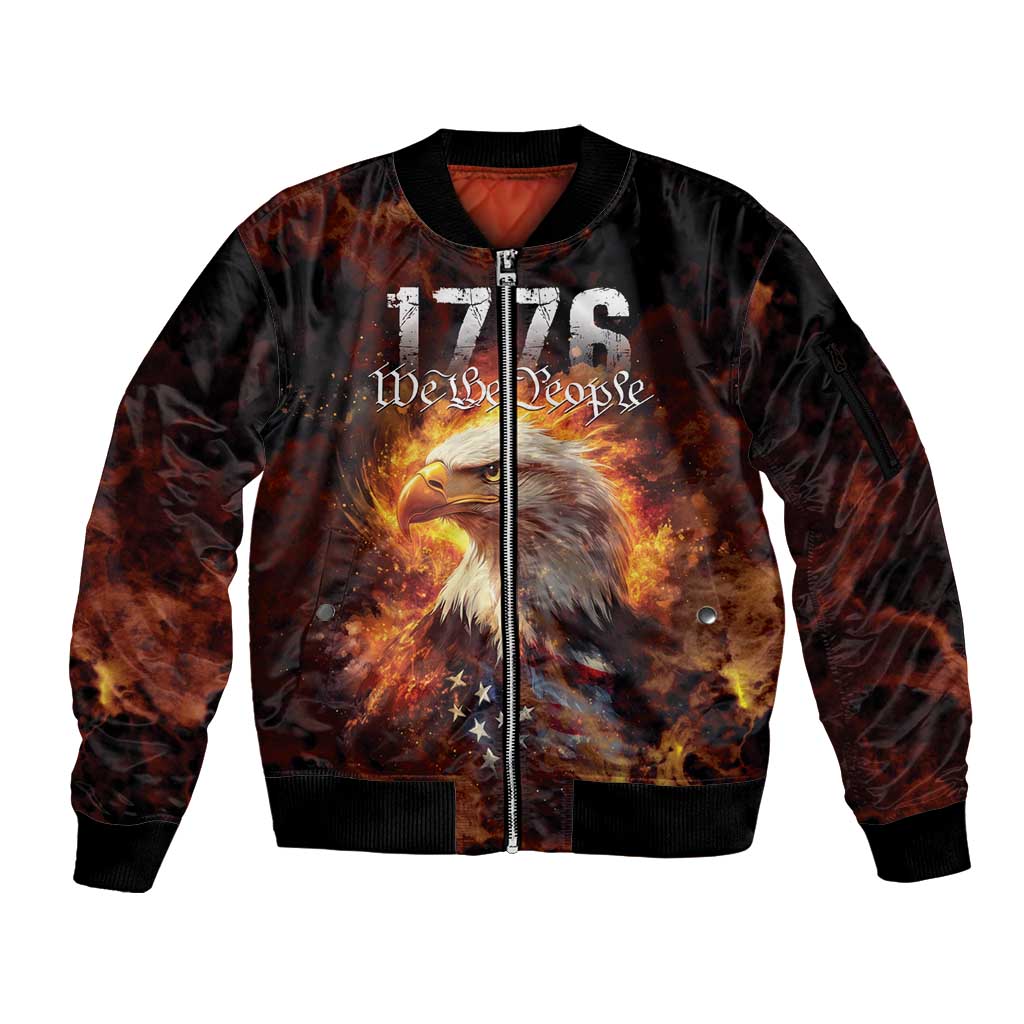 We The People Since 1776 Sleeve Zip Bomber Jacket USA Flag Flame Eagle - Wonder Print Shop