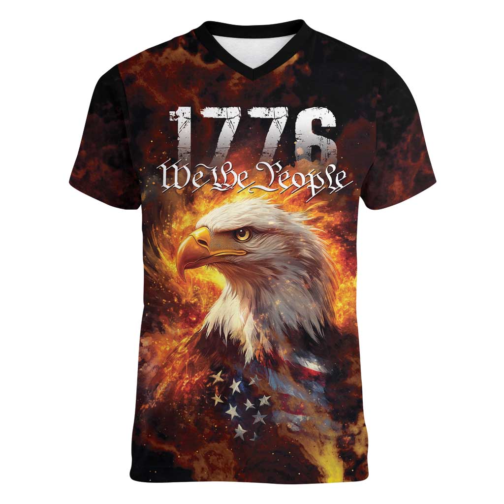 We The People Since 1776 Women V-Neck T-Shirt USA Flag Flame Eagle - Wonder Print Shop