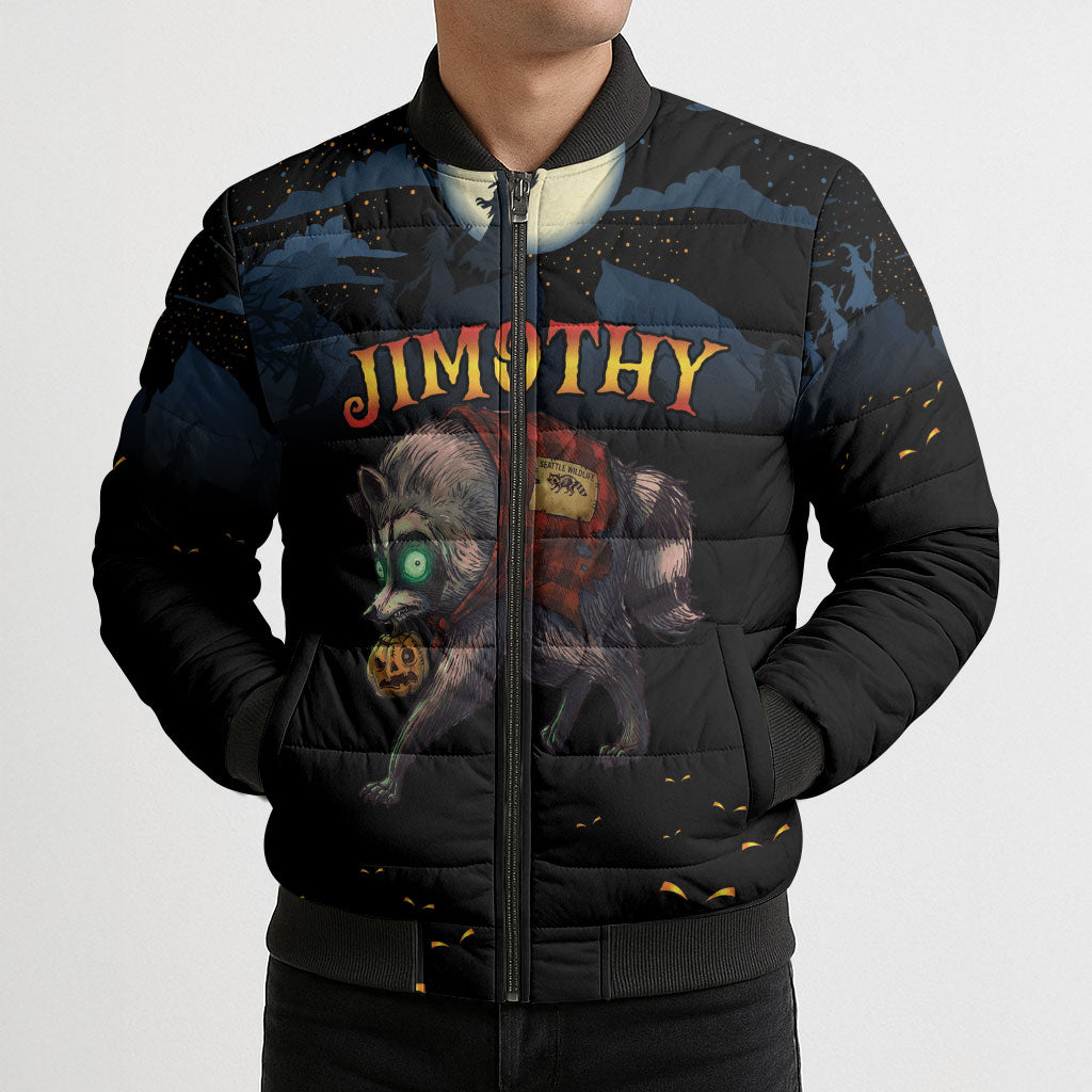 Halloween Raccoon Jimothy Personalized Bomber Puffer Jacket
