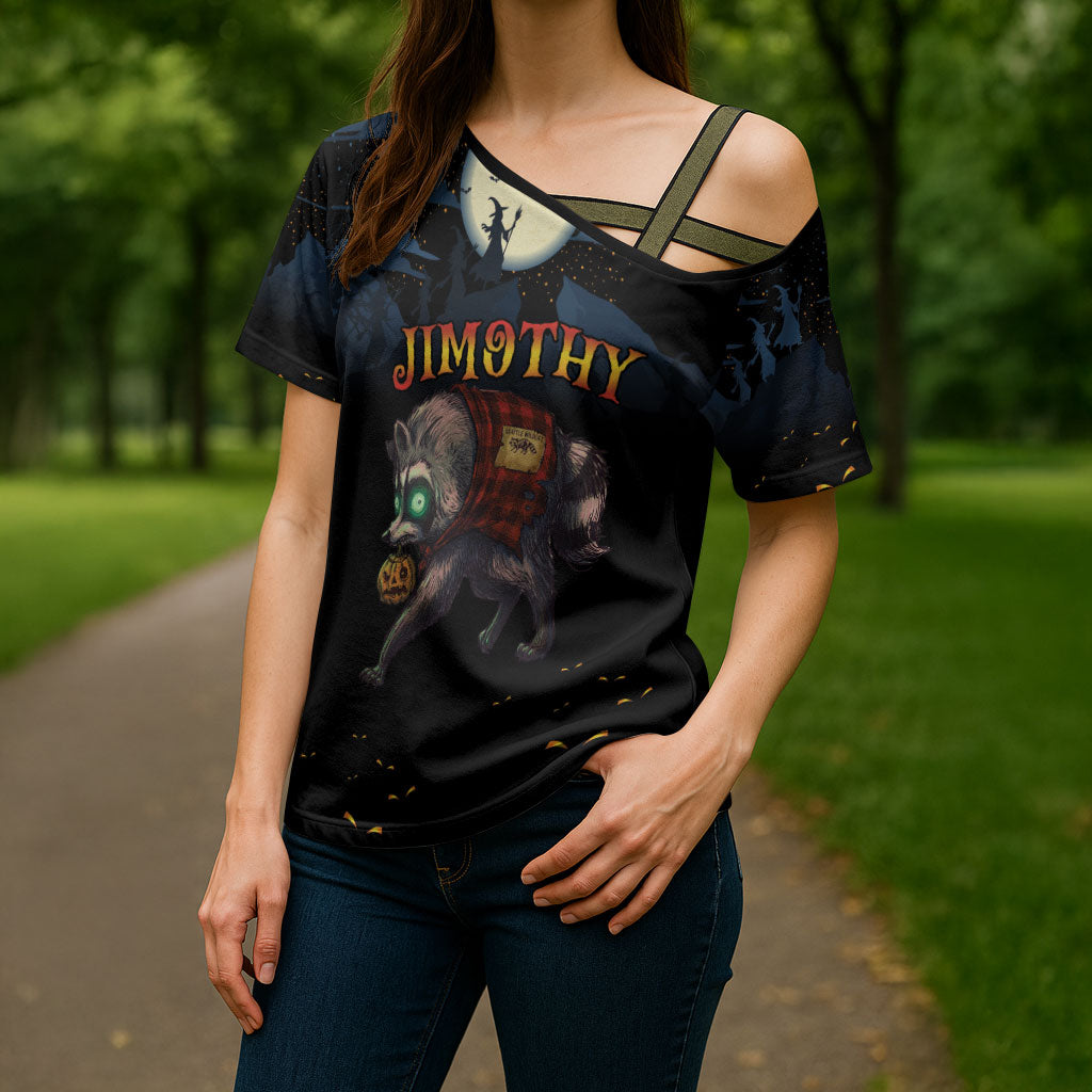 Halloween Raccoon Jimothy Personalized Cross Shoulder Shirt