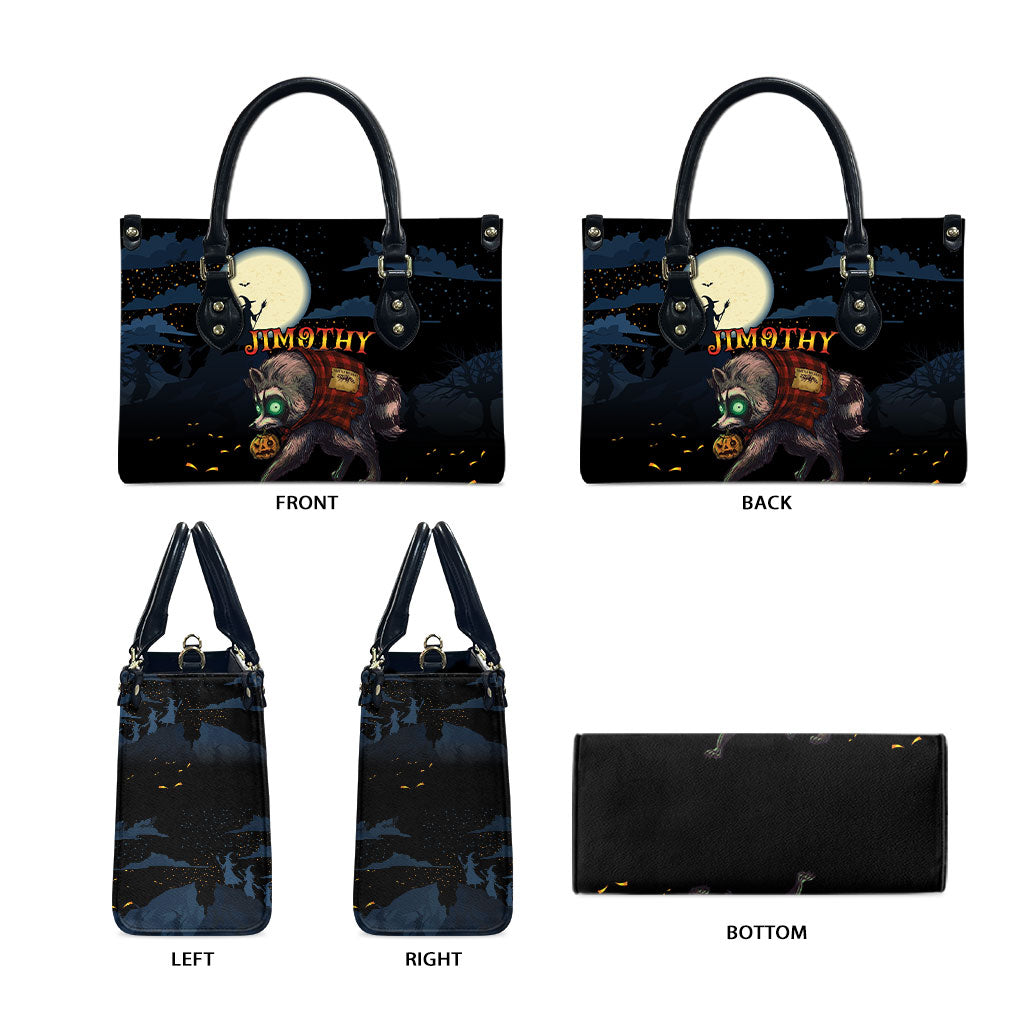 Halloween Raccoon Jimothy Leather Bag