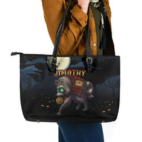 Halloween Raccoon Jimothy Leather Tote Bag