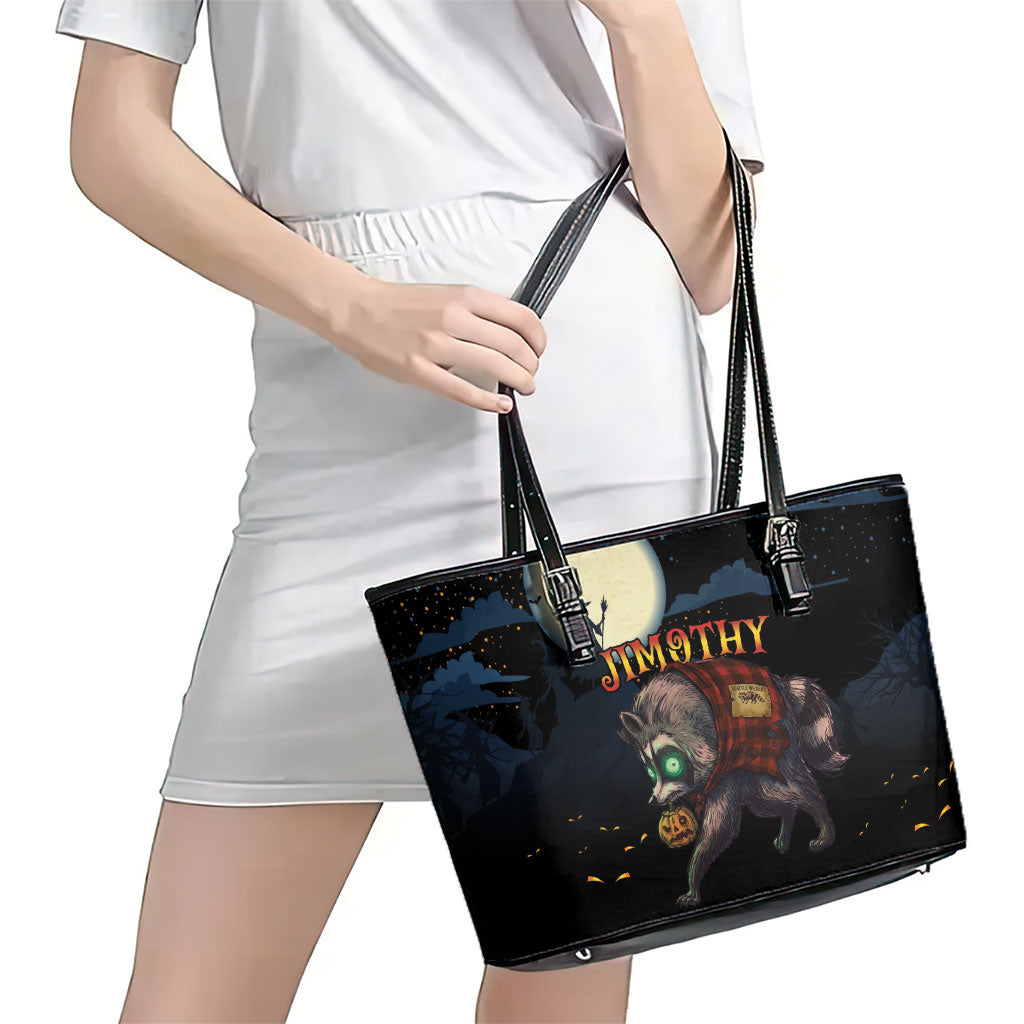 Halloween Raccoon Jimothy Leather Tote Bag
