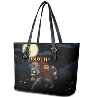 Halloween Raccoon Jimothy Leather Tote Bag