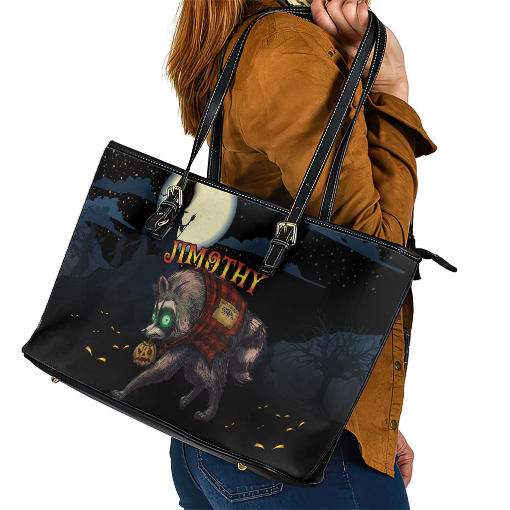 Halloween Raccoon Jimothy Leather Tote Bag