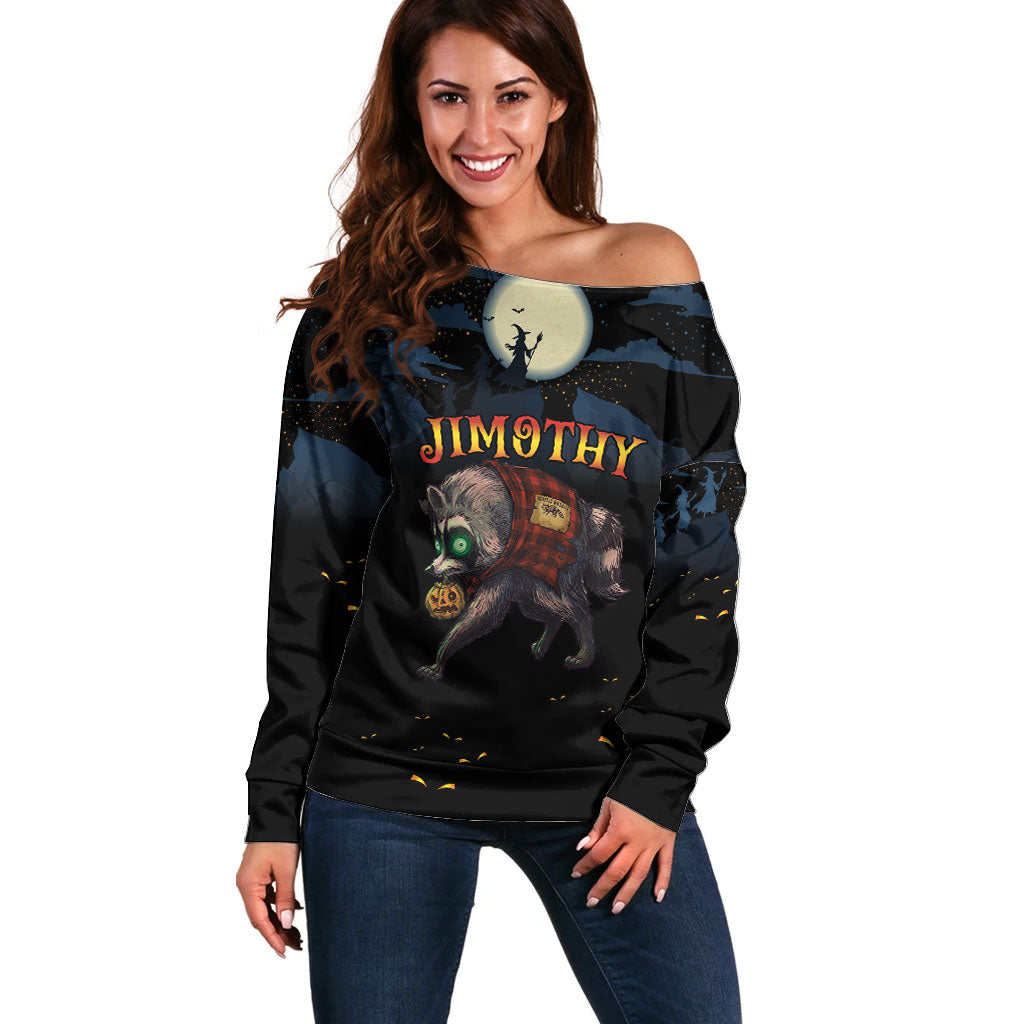 Halloween Raccoon Jimothy Personalized Off Shoulder Sweater