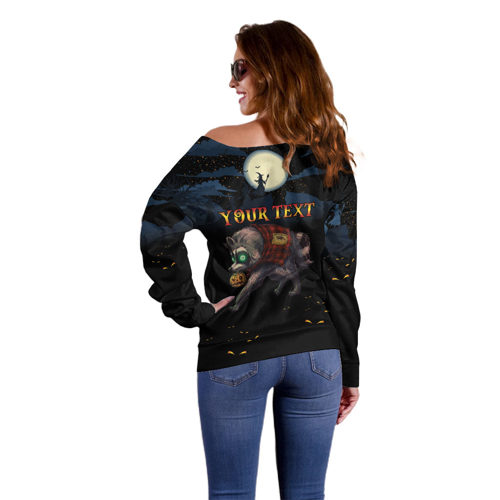 Halloween Raccoon Jimothy Personalized Off Shoulder Sweater