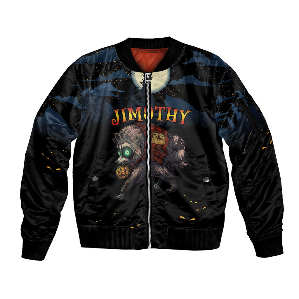 Halloween Raccoon Jimothy Personalized Sleeve Zip Bomber Jacket