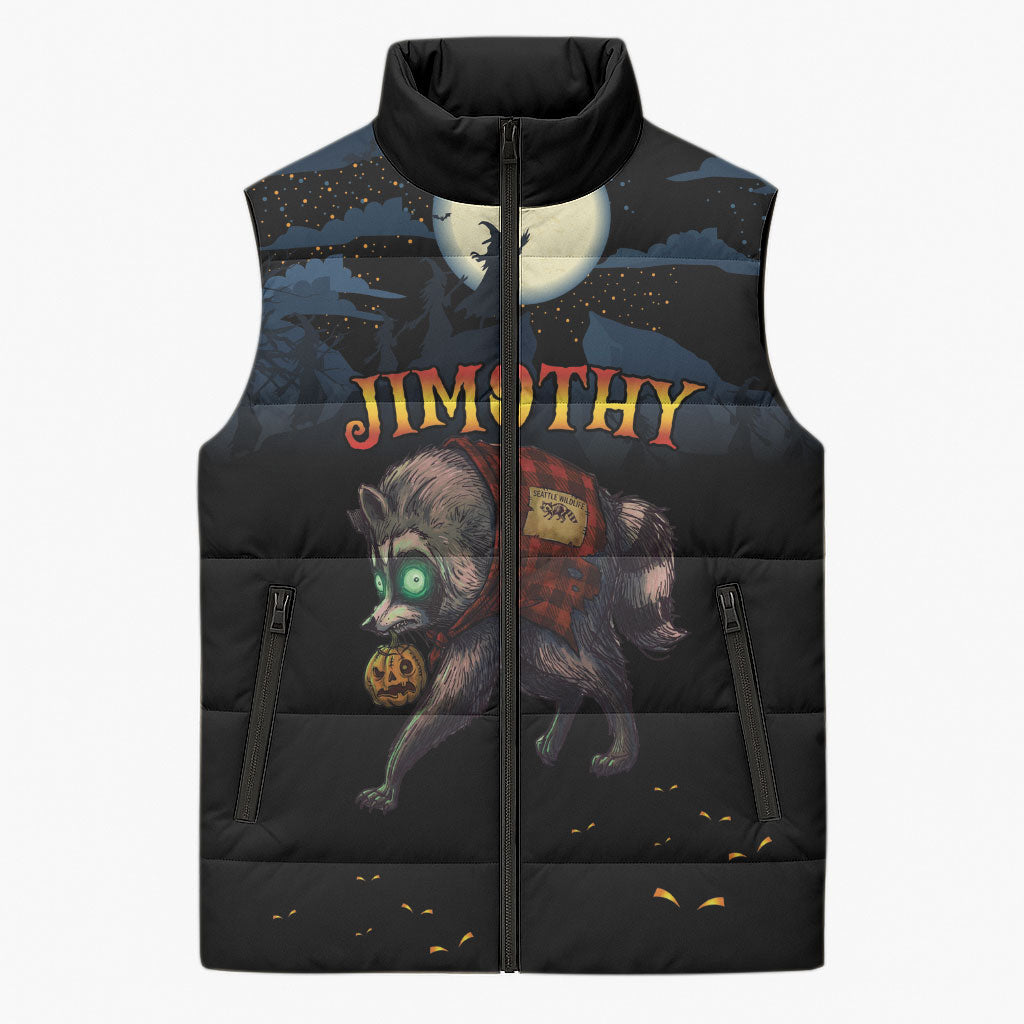 Halloween Raccoon Jimothy Personalized Sleeveless Puffer Jacket