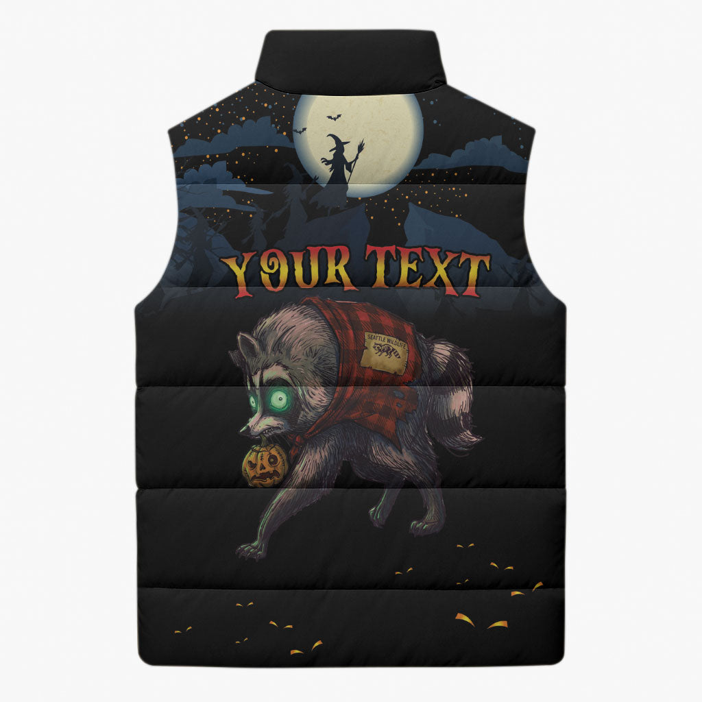 Halloween Raccoon Jimothy Personalized Sleeveless Puffer Jacket
