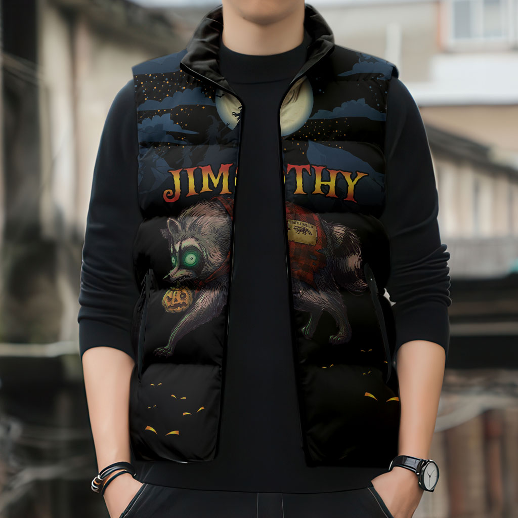 Halloween Raccoon Jimothy Personalized Sleeveless Puffer Jacket