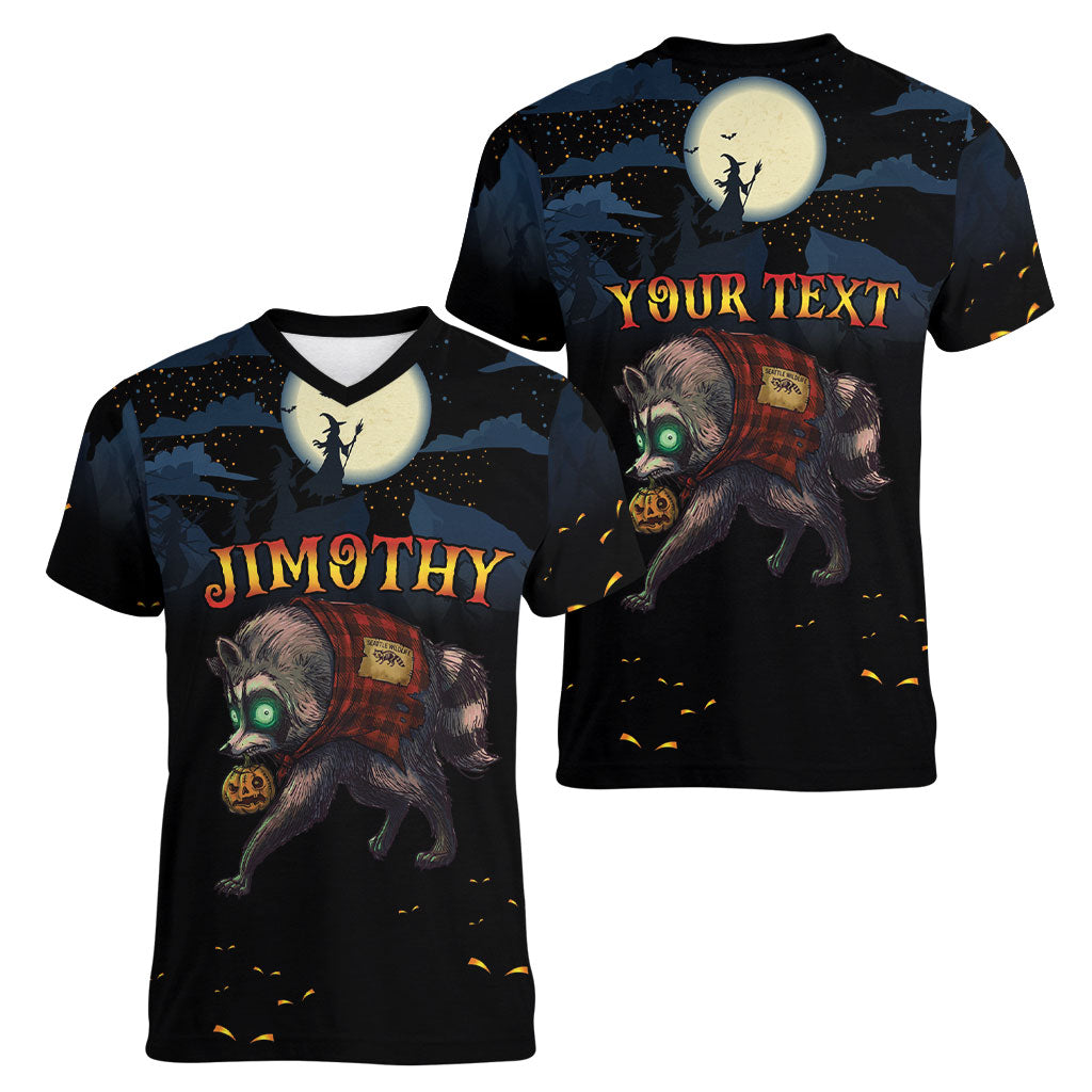 Halloween Raccoon Jimothy Personalized Women V-Neck T-Shirt