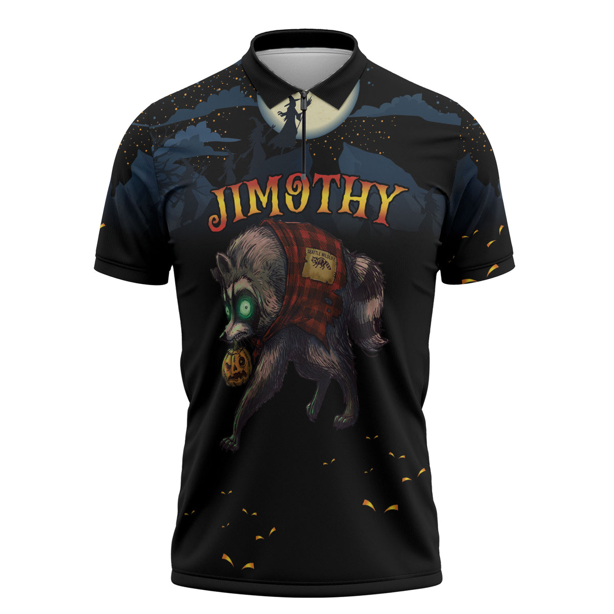 Halloween Raccoon Jimothy Personalized Zipper Polo Shirt