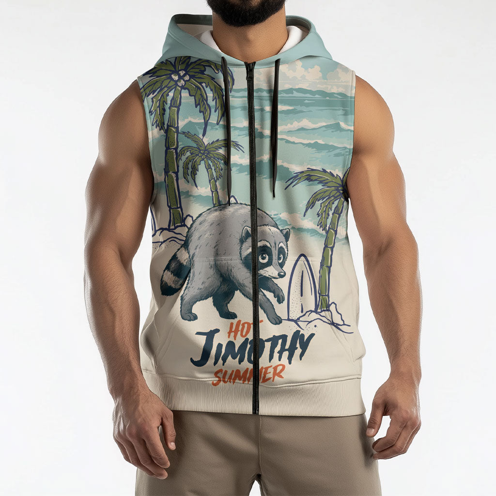 Hot Jimothy Summer Retro Style Sleeveless Zip Hoodie