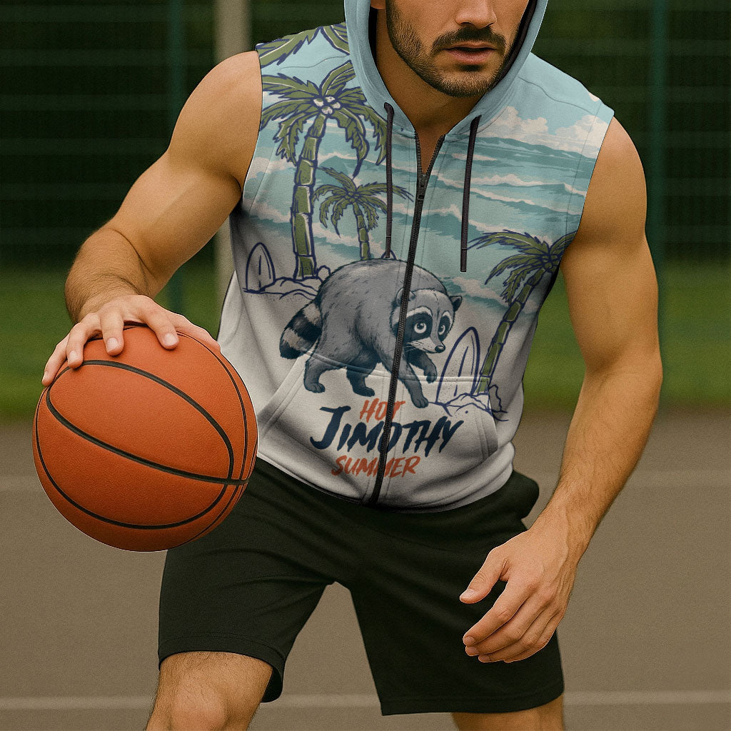 Hot Jimothy Summer Retro Style Sleeveless Zip Hoodie