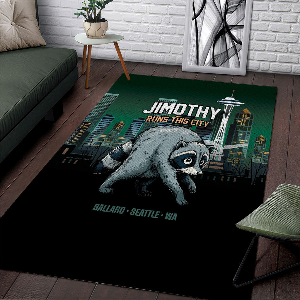 Raccoon Jimothy Runs This City Area Rug