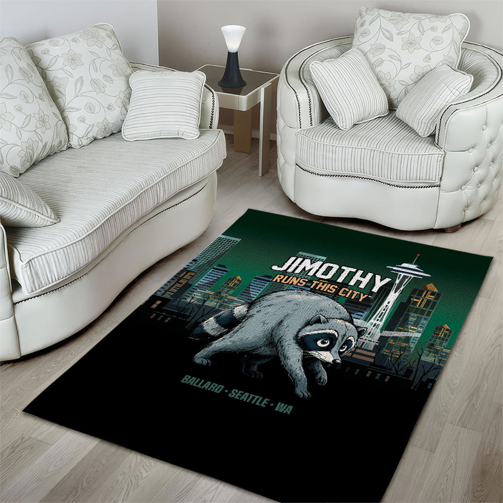Raccoon Jimothy Runs This City Area Rug
