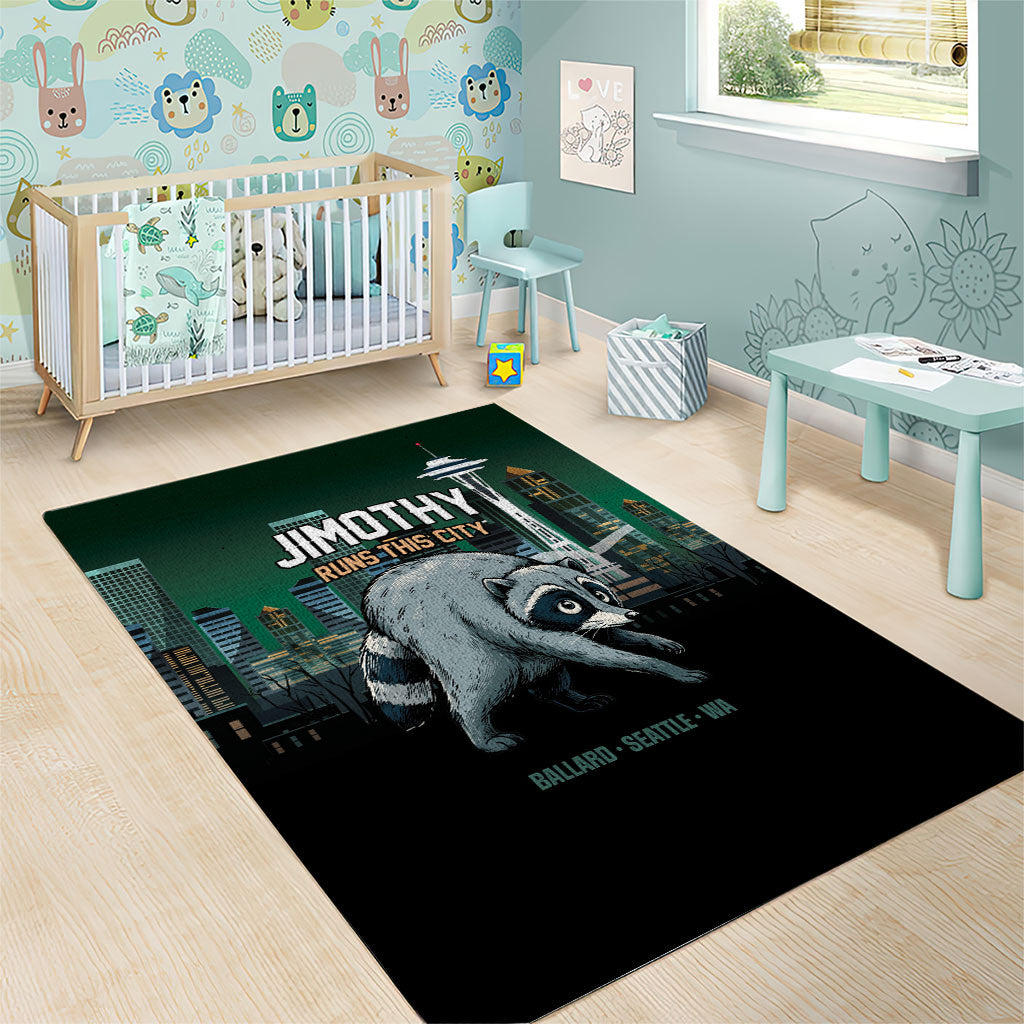 Raccoon Jimothy Runs This City Area Rug