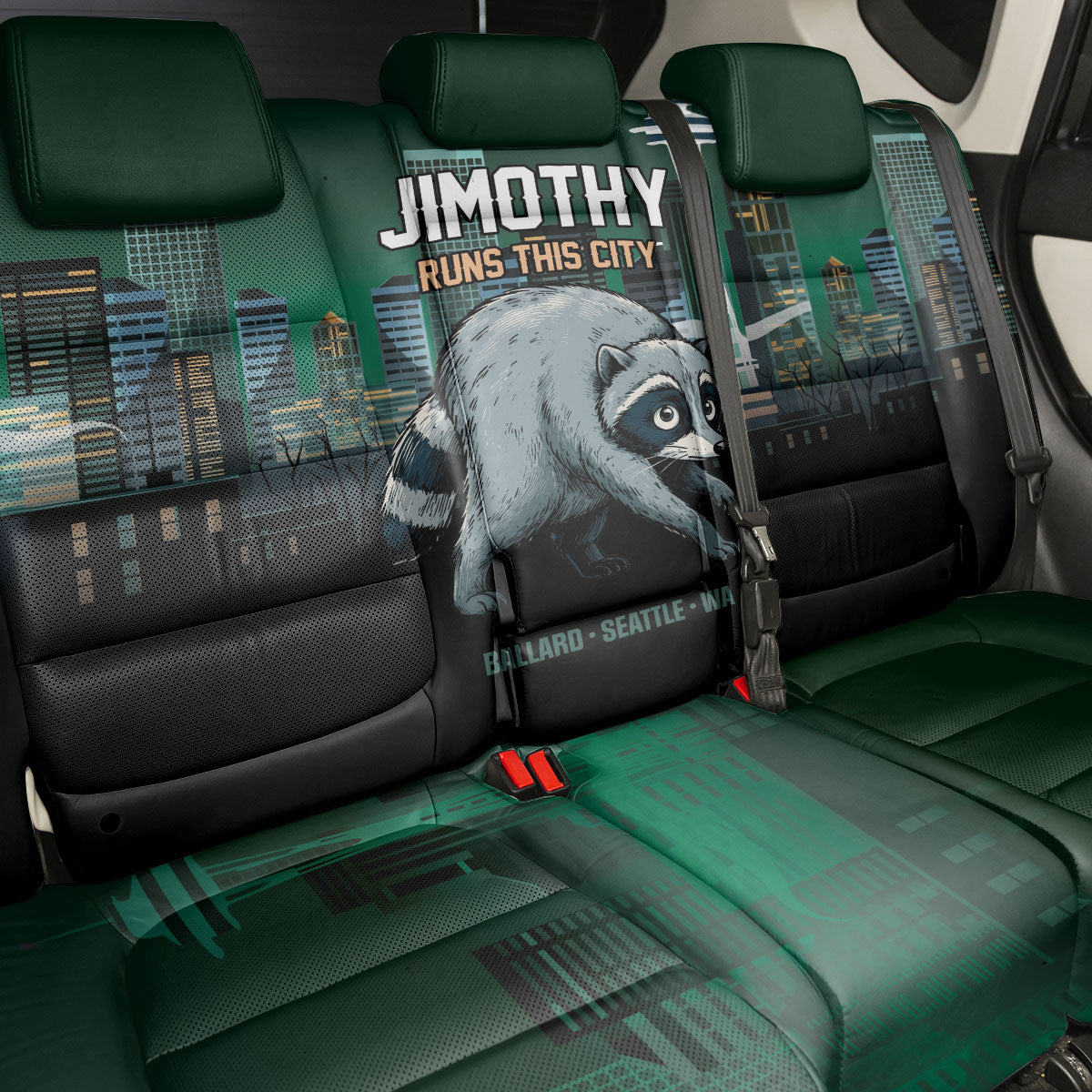 Raccoon Jimothy Runs This City Back Car Seat Cover