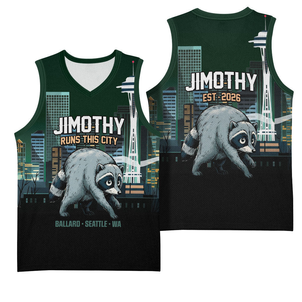 Raccoon Jimothy Runs This City Basketball Jersey