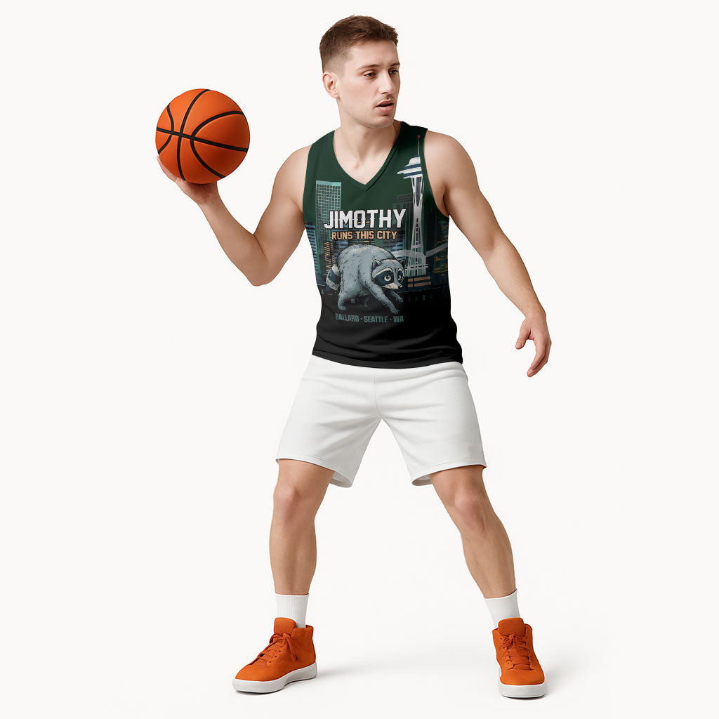 Raccoon Jimothy Runs This City Basketball Jersey