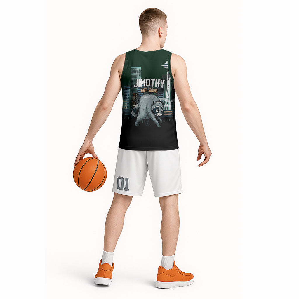 Raccoon Jimothy Runs This City Basketball Jersey