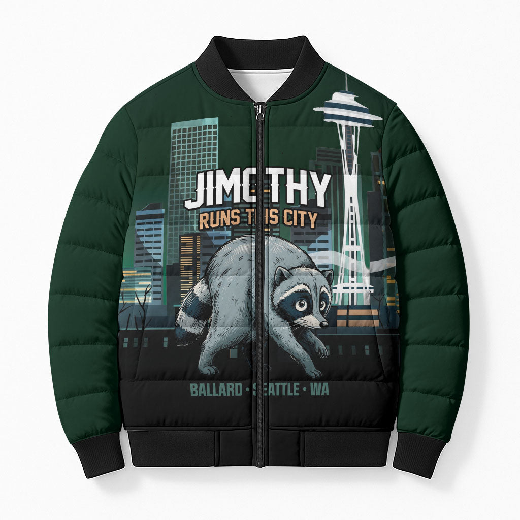 Raccoon Jimothy Runs This City Bomber Puffer Jacket