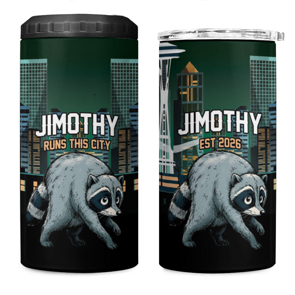 Raccoon Jimothy Runs This City 4 in 1 Can Cooler Tumbler