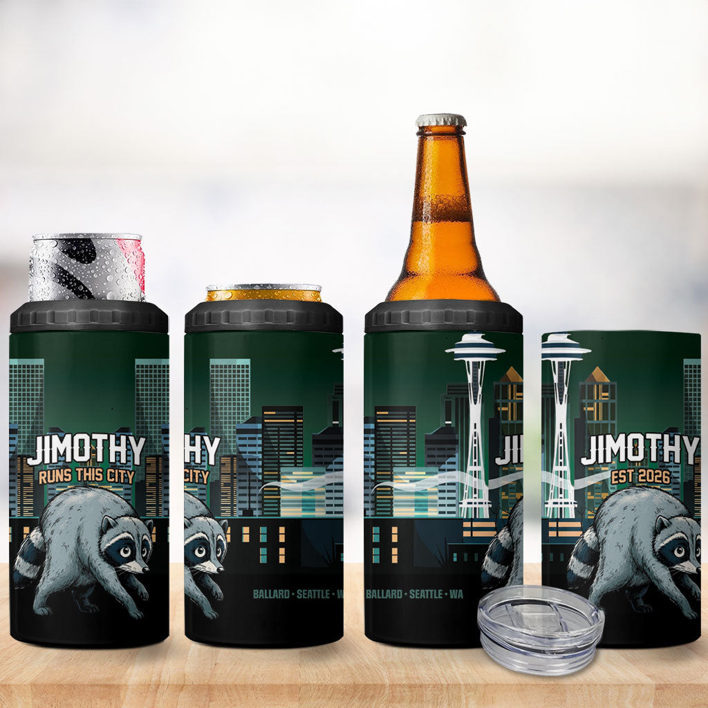 Raccoon Jimothy Runs This City 4 in 1 Can Cooler Tumbler