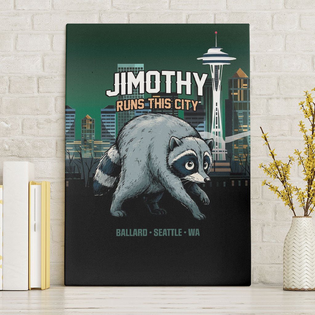 Raccoon Jimothy Runs This City Canvas Wall Art