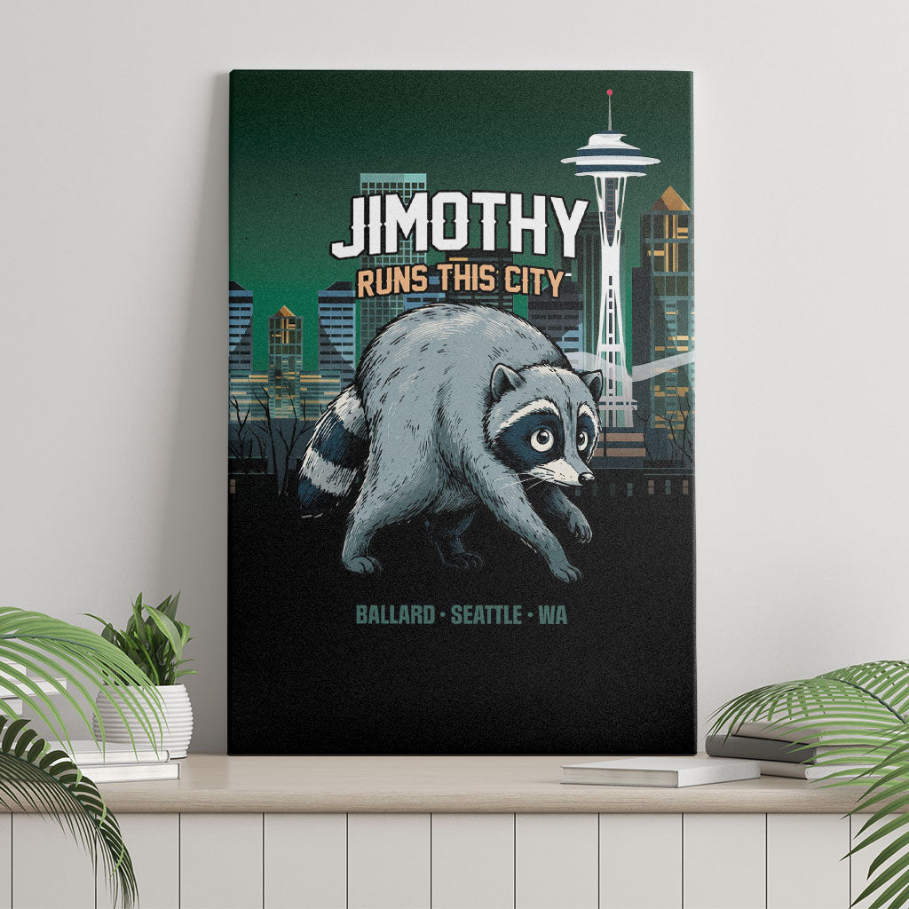 Raccoon Jimothy Runs This City Canvas Wall Art