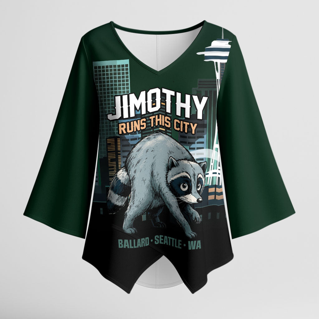 Raccoon Jimothy Runs This City Kimono Sleeve Blouse