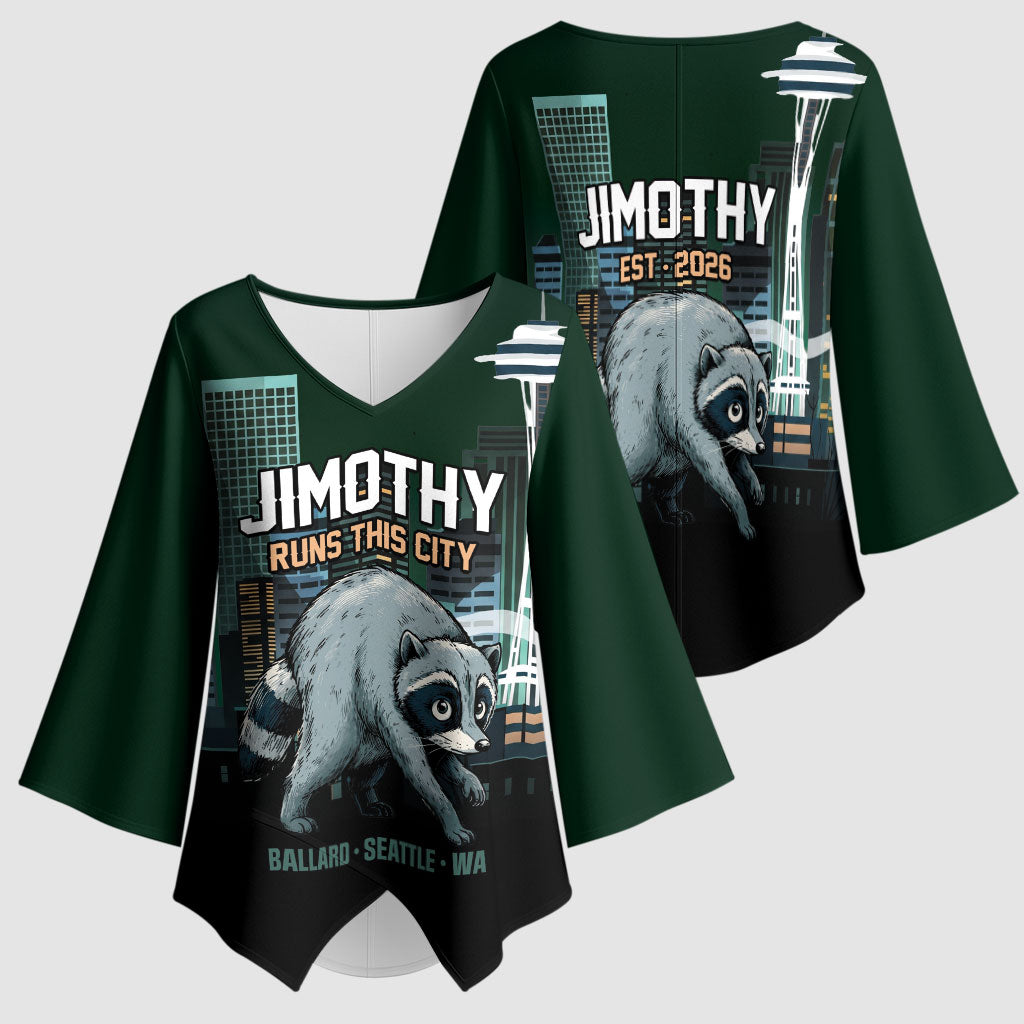 Raccoon Jimothy Runs This City Kimono Sleeve Blouse