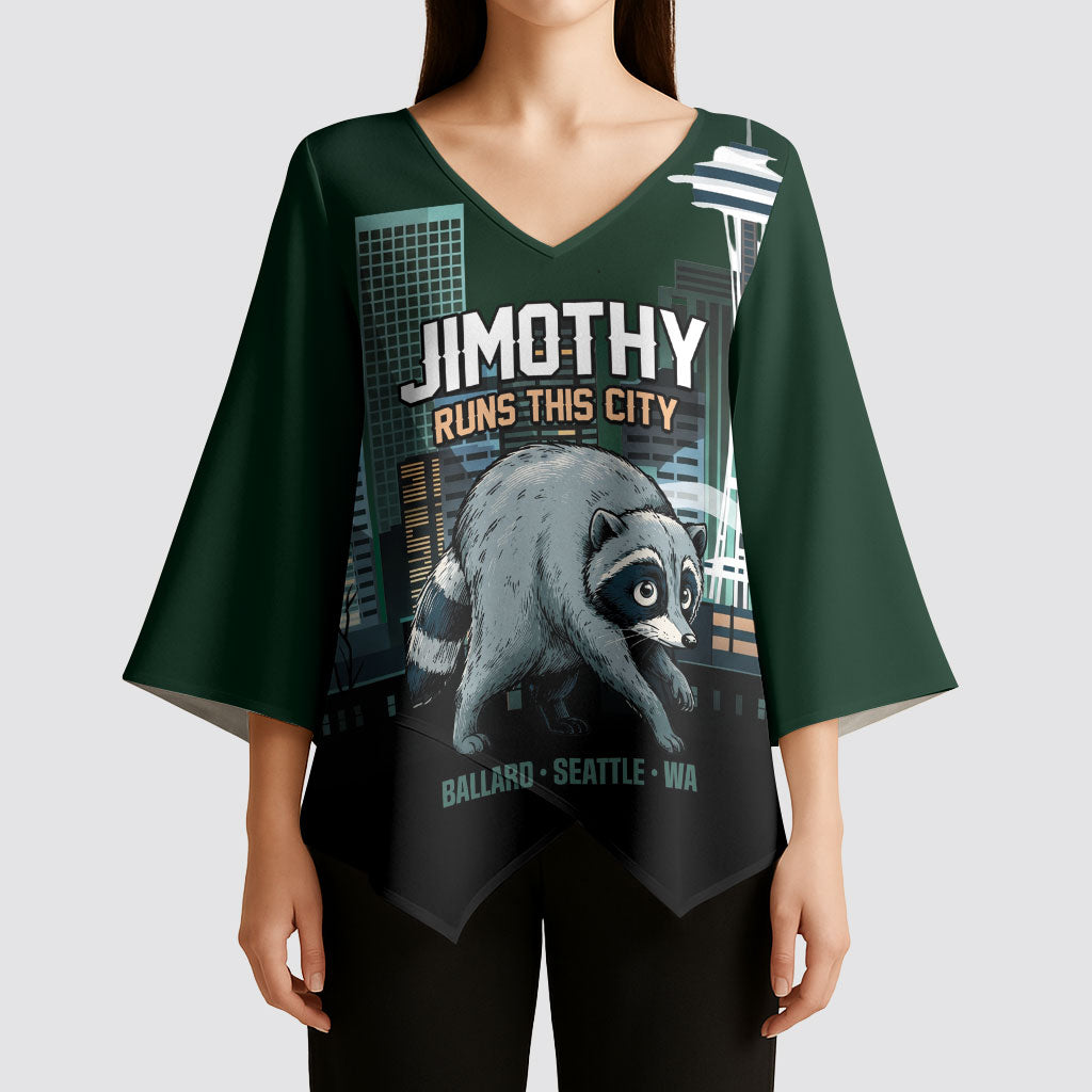 Raccoon Jimothy Runs This City Kimono Sleeve Blouse