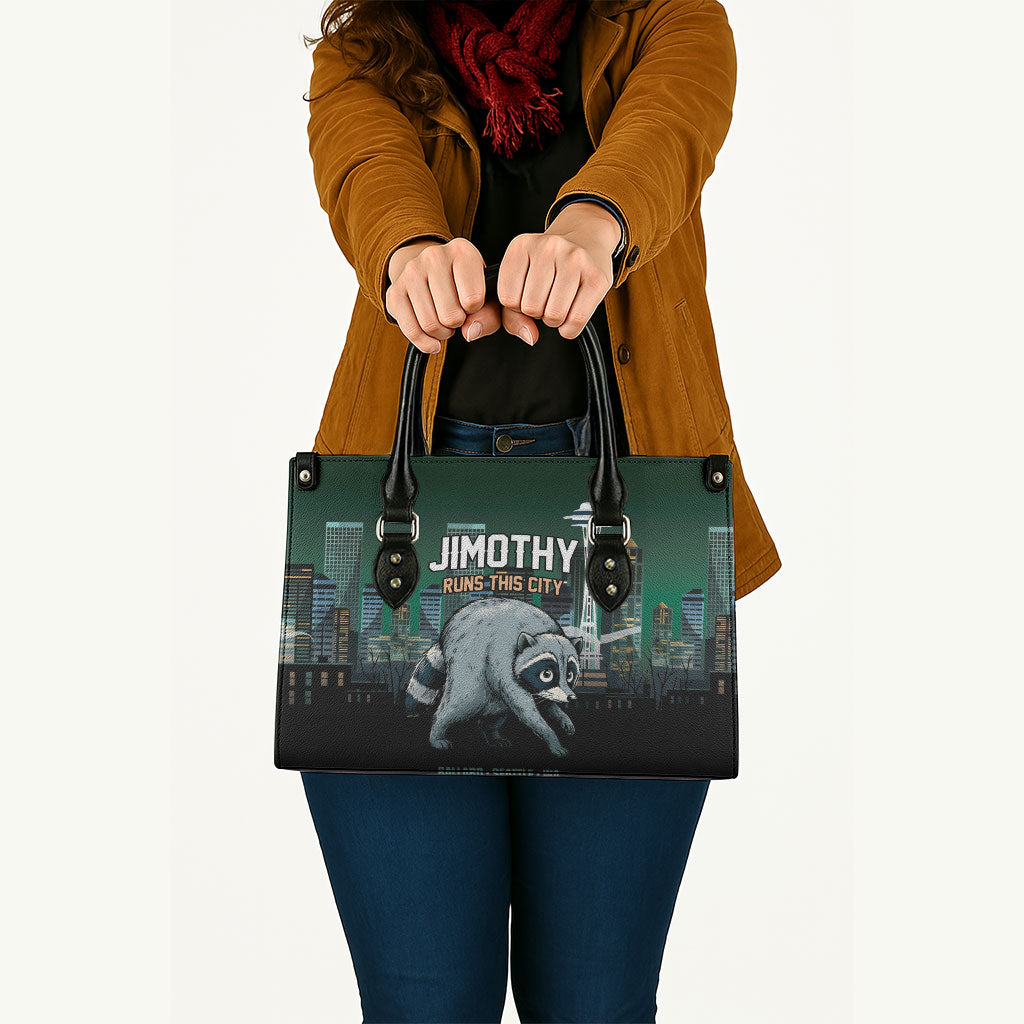 Raccoon Jimothy Runs This City Leather Bag