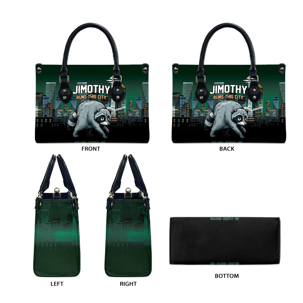 Raccoon Jimothy Runs This City Leather Bag
