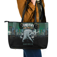 Raccoon Jimothy Runs This City Leather Tote Bag