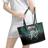 Raccoon Jimothy Runs This City Leather Tote Bag