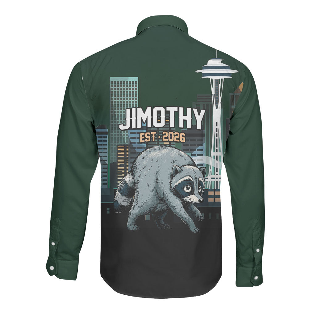 Raccoon Jimothy Runs This City Long Sleeve Button Shirt