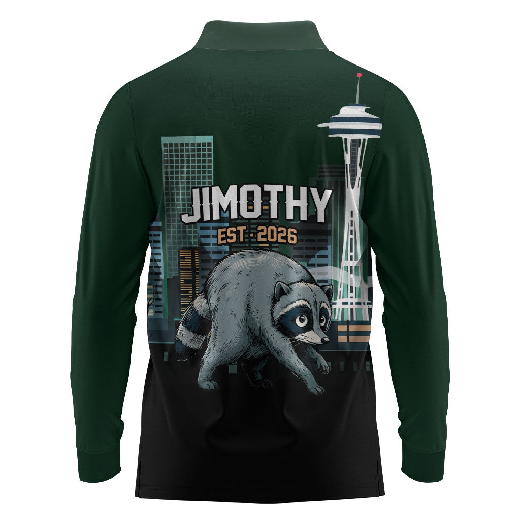 Raccoon Jimothy Runs This City Long Sleeve Polo Shirt