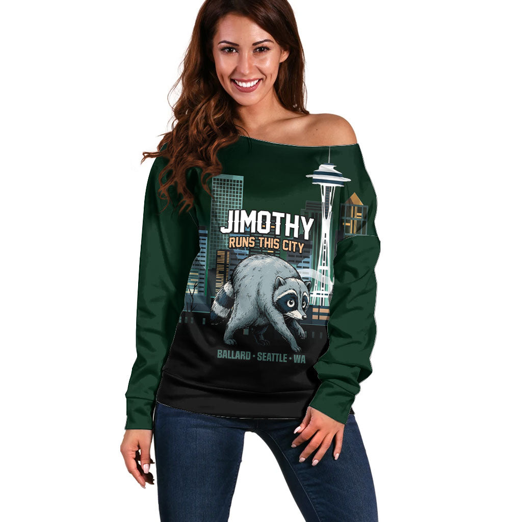 Raccoon Jimothy Runs This City Off Shoulder Sweater