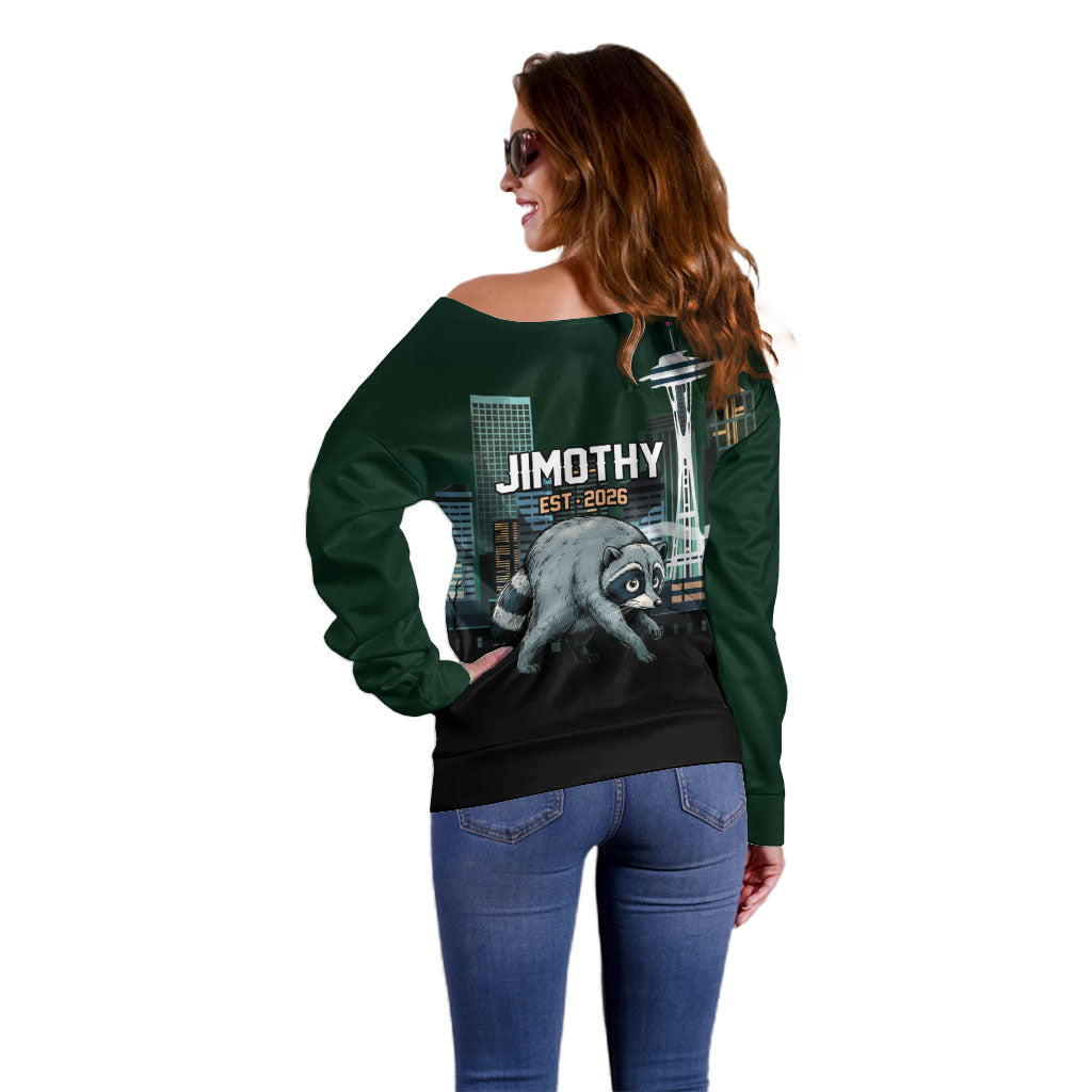 Raccoon Jimothy Runs This City Off Shoulder Sweater