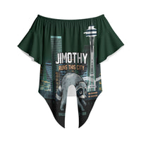 Raccoon Jimothy Runs This City Off Shoulder Wrap Waist Top