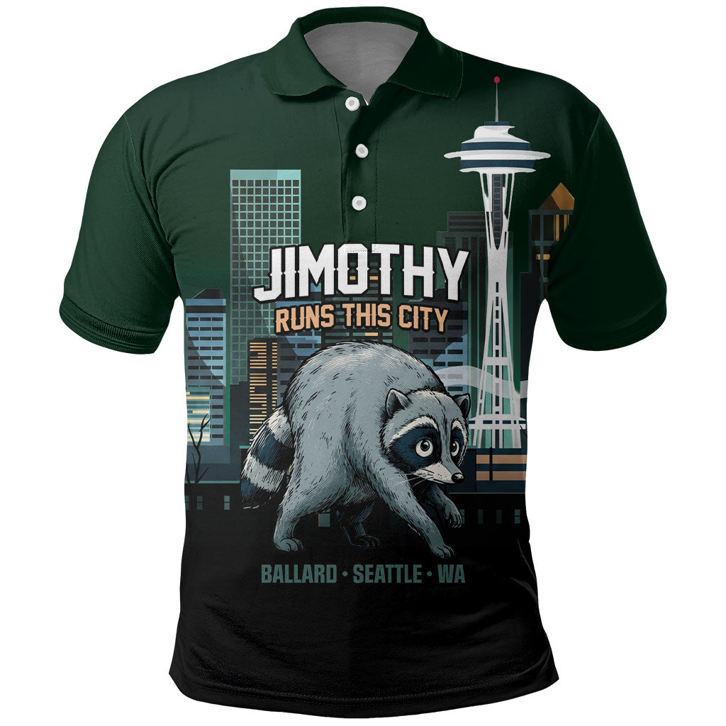 Raccoon Jimothy Runs This City Polo Shirt
