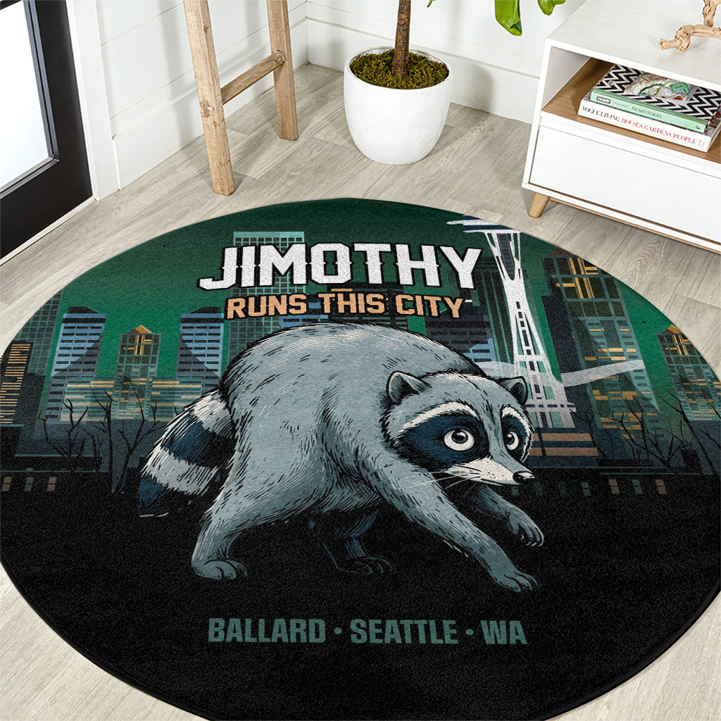 Raccoon Jimothy Runs This City Round Carpet