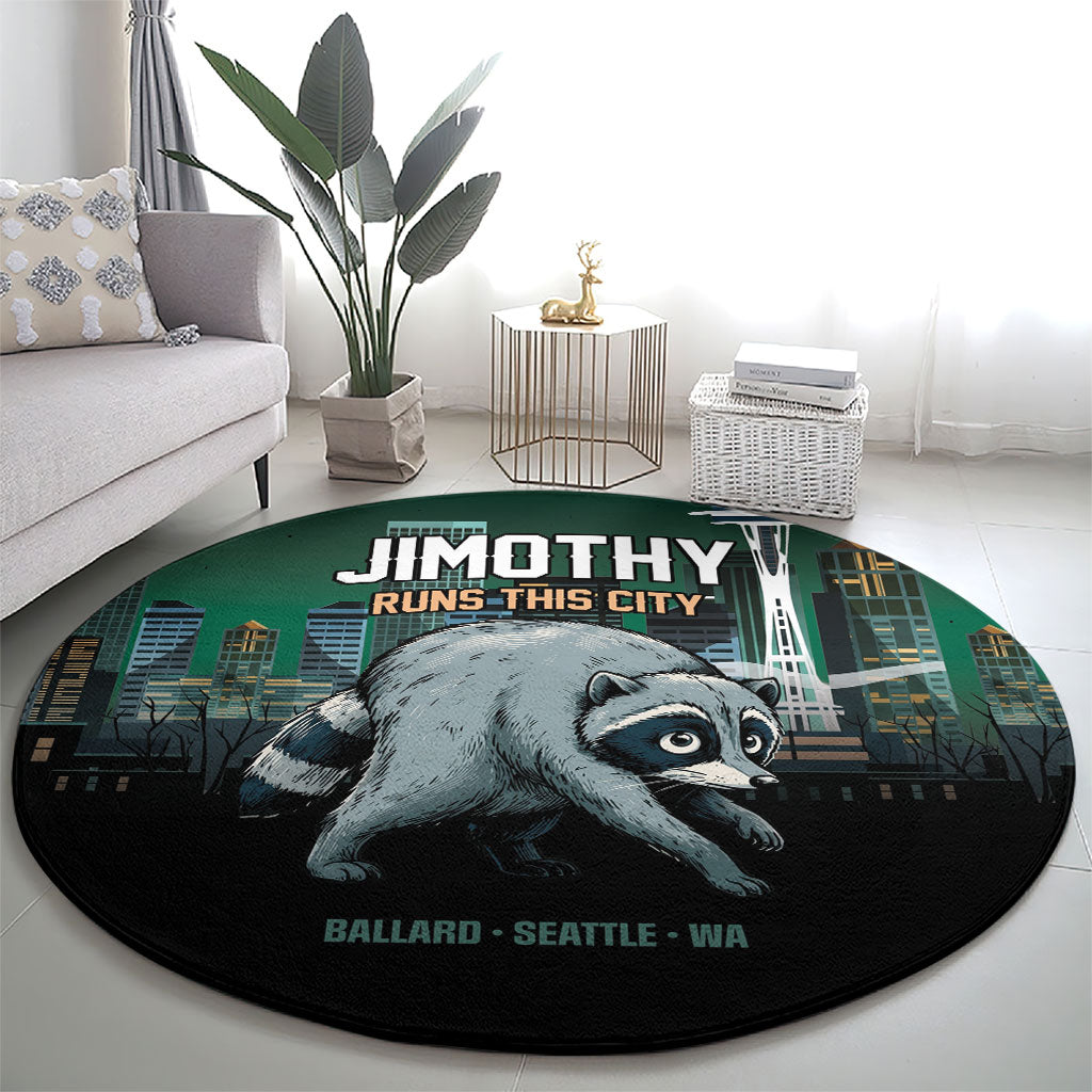 Raccoon Jimothy Runs This City Round Carpet