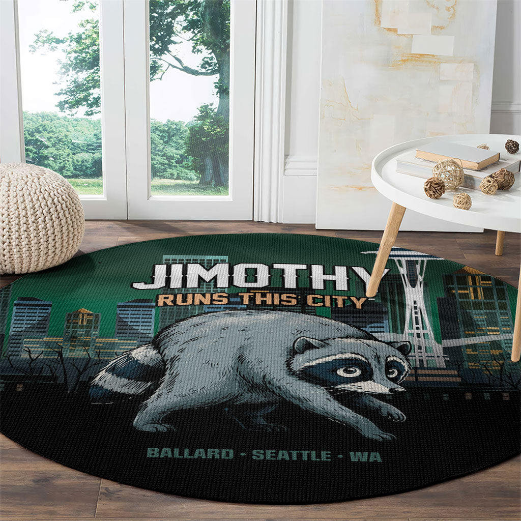 Raccoon Jimothy Runs This City Round Carpet